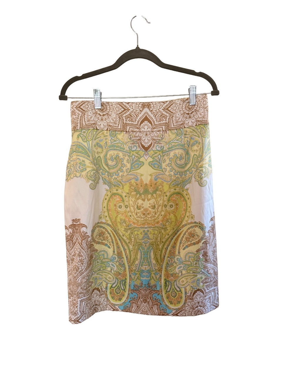 ANTONIO MELANI Paisley Pencil Skirt in Green, Brown and Blue